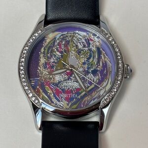 Tiger Head Watch With Black Leather Band